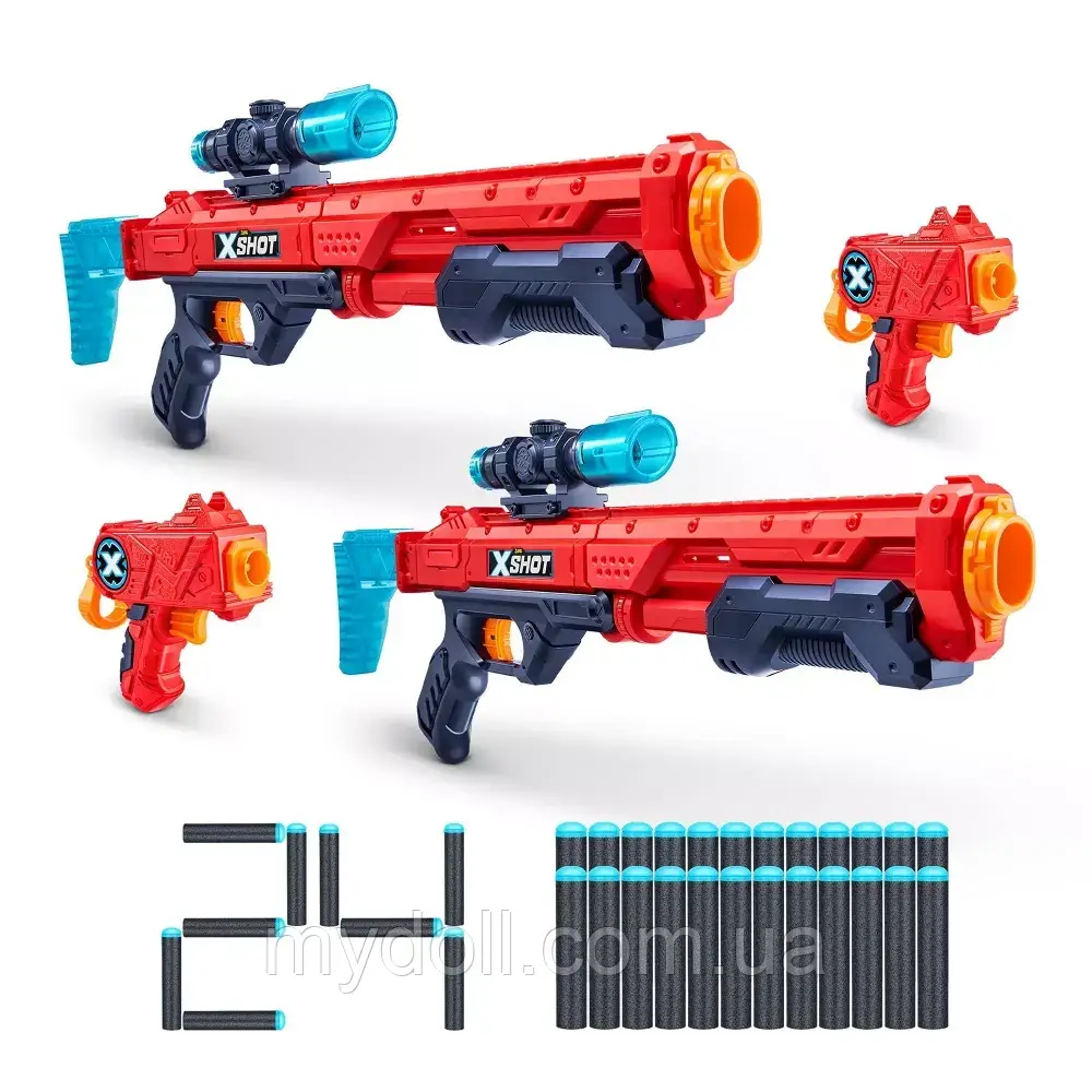 Комбо набір Х-шот Скорострельний бластер пістолет Zuru X-Shot EXCEL Combo Pack Two Hawk Eye Two Micro Оригінал