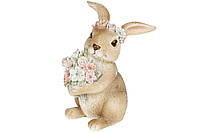 Декоративна фігурка Кролик із квітами, 11 см, колір рожевий