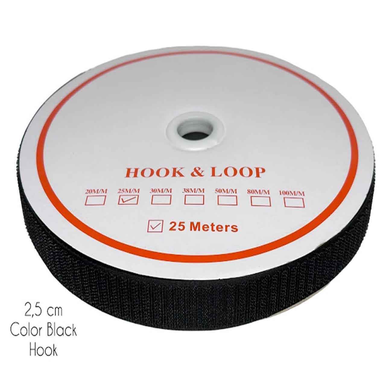 Купить Липучка для одежды 2,5 см, цвет черный (25м) Жесткая часть ...