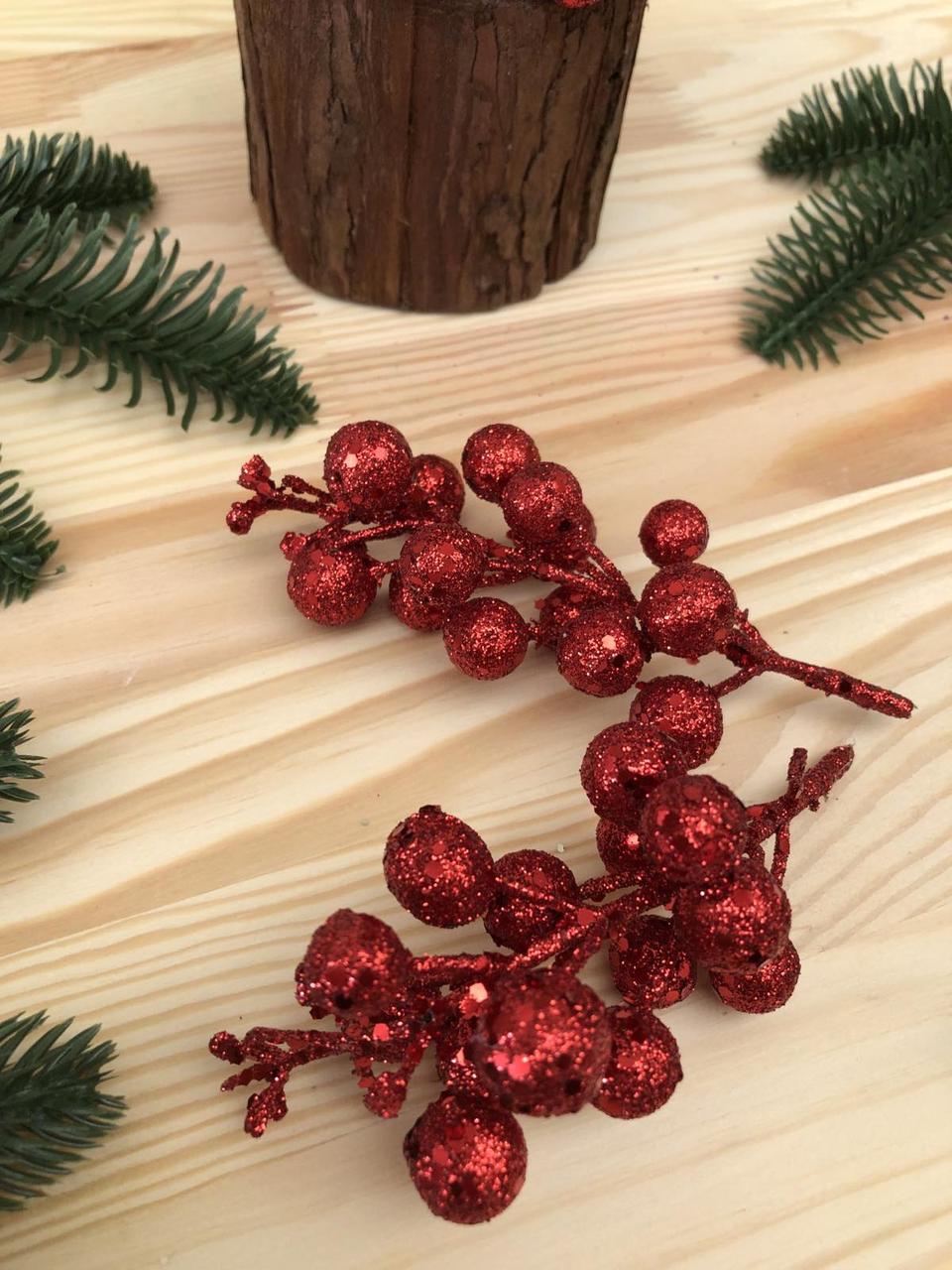 БЛИСТЯНІ ЯГОДИ, НОВОГОДНІЙ ДЕКОР(колір червоний), фото 1