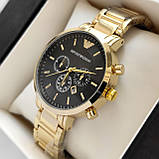 Золотий чоловічий наручний годинник Emporio Armani (Армані) чорний циферблат, блакитне покриття - код 2201t, фото 3