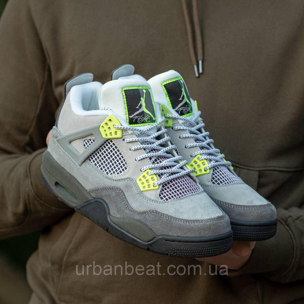 Чоловічі баскетбольні кросівки Air Jordan Retro 4 Grey/Green, фото 1