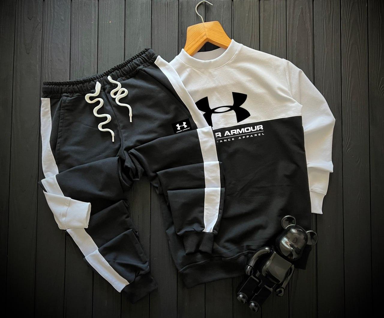 Чоловічий спортивний костюм under armour осінній весняний чорно-білий світшот штани андер армор весна осінь