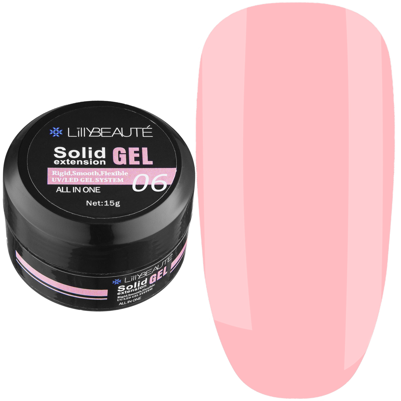 Твердий гель для нарощування Lilly Beaute Solid Gel №06, 15 г рожево-персиковий