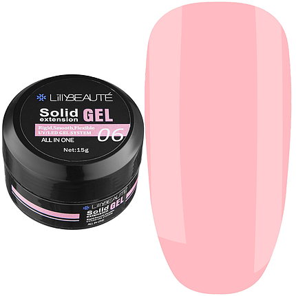 Твердий гель для нарощування Lilly Beaute Solid Gel №06, 15 г рожево-персиковий, фото 1