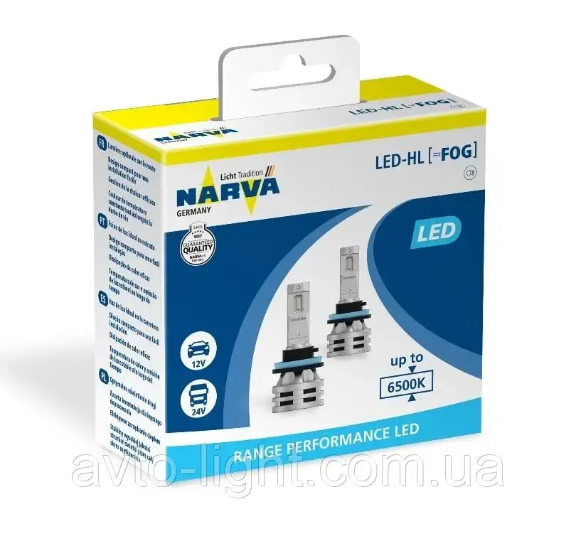 Комплект діодних ламп Narva 18036 H8/H11/H16 12/24v 6500K X2 24 W PGJ19-2 RPL Range Performance LED FOG