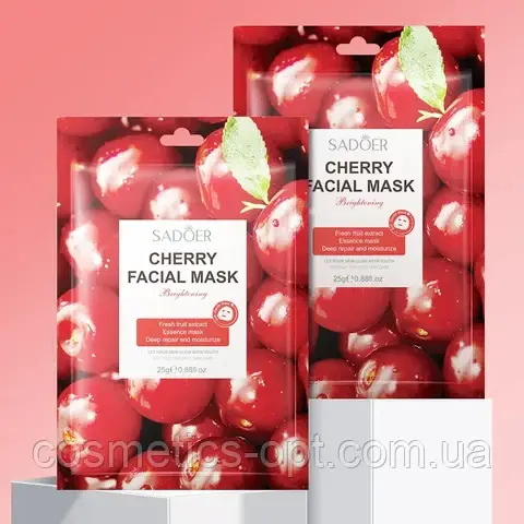 Освітлююча протинабрякова тканинна маска для обличчя з вишнею SADOER Cherry Brightening Face Sheet Mask, 25 g