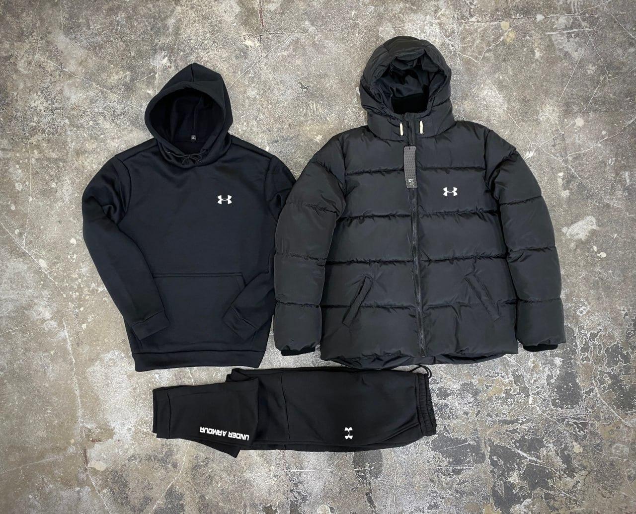 Чоловічий зимовий спортивний костюм Under Armour + Куртка Комплект Андер Армор чорний