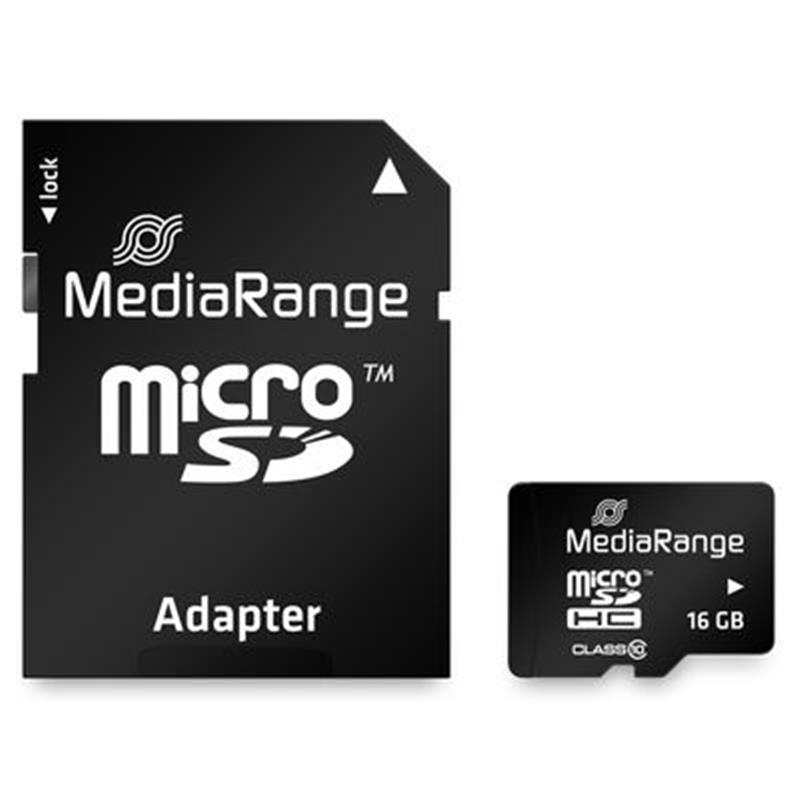 Картка пам'яті MicroSDHC 16 GB Class 10 MediaRange R45/W12MB/s + SD-adapter (MR958)
