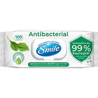 Салфетки влажные Smile Antibacterial с подорожником 100шт