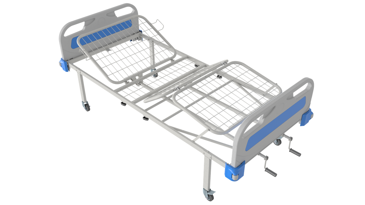 Механічне ліжко для медустанов АТОН КФ-4-МП-БП-К75 з пластиковими шпильками та колесами 75 мм