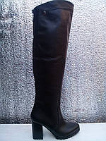 Ботфорты женские на каблуке натуральная кожа 36 - 41 на широкую ногу