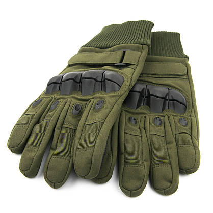 Оптом тактичні рукавички з протектором на флісовій підкладці (арт. 23-17-32) Оливковий, фото 3