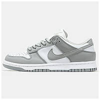 Женские кроссовки Nike SB Dunk Low White Grey, серые кожаные кроссовки найк сб данк лов белые