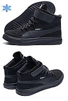 Мужские зимние кожаные ботинки Puma (Пума) Black, Кроссовки, сапоги зимние черные. Мужская обувь