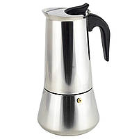 Гейзерна кавоварка з неіржавкої сталі на 4 чашки 200 мл Kamille 4 порції для індукції та газової плити