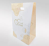 Весільний паперовий пакет колір персик пудра з написом With Love ( з любов'ю)