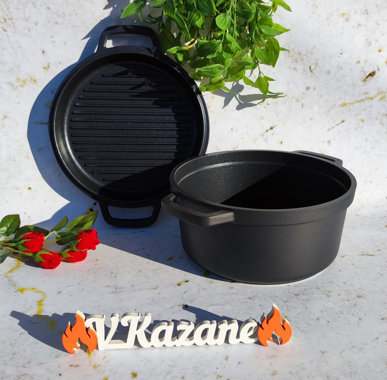 Каструля + сковорода гриль з антипригарним покриттям 4.5 л 24 см Maestro MR-4124 Казан індукційний