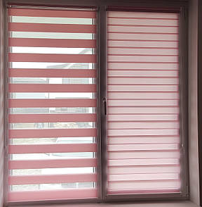 Рулонні штори день-ніч однотонні Рожевий. Тканинні ролети,