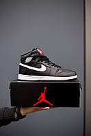 Nike Jordan Retro 1 High Black/White Мужские кроссовки зимние на меху