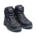 Чоловічі теплі шкіряні черевики з натурального хутра Puma Black, зимові високі кросівки з хутром, фото 7