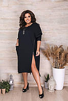 Жіноча сукня туніка трансформер з розрізом на блискавці в боці+кулон двохнитка чорний 46-48