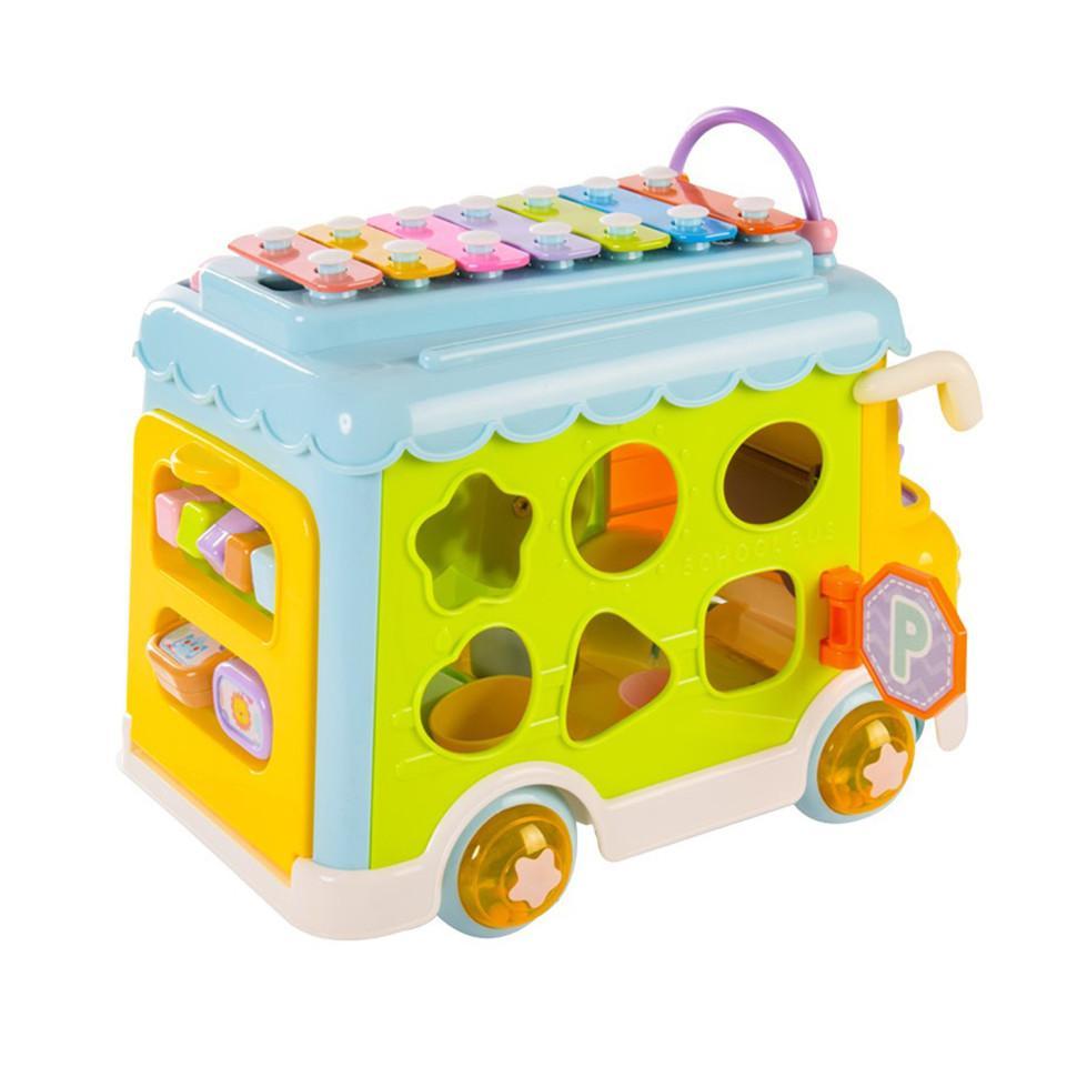 Детский игрушечный ксилофон-сортер "Автобус" Bambi, от 6 месяцев, со вкладышами, ездит, 30х19х28 см. - фото 3 - id-p1973402363