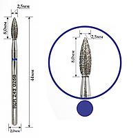 Фреза алмазная RcR - пламя острое 243 025B диаметр 2,5 мм, синяя