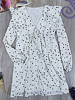 Жіноча сукня з довгим рукавом і воланами біла в горох Розмір L