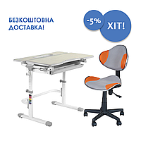 Комплект растущая парта Lavoro L Grey+ детский стул для школьника LST3 Orange-Grey FunDesk