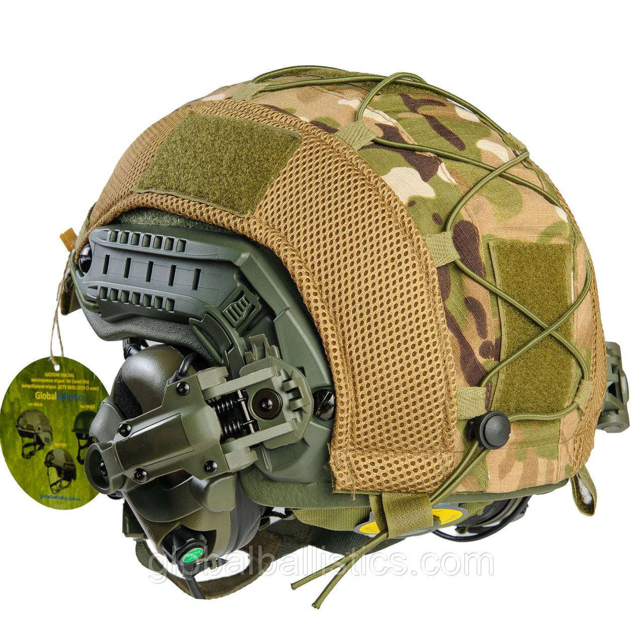 Тактический Шлем Каска Военный Баллистический FAST WENDY от GLOBAL BALLISTICS олива в кавере с наушниками M32H - фото 7 - id-p1823427553