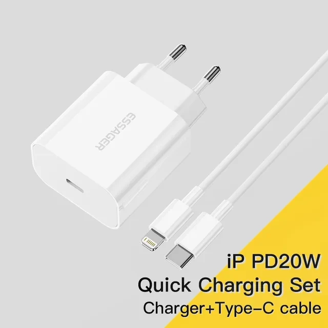 Швидке зарядка для iPhone Essager 20W USB Type C , Quick Charge + кабель