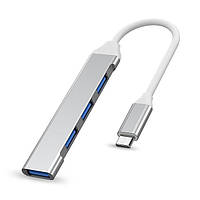Кардридер OTG хаб USB Type-C - USB 3.0x1 + USB 2.0x3 (4 в 1) Silver