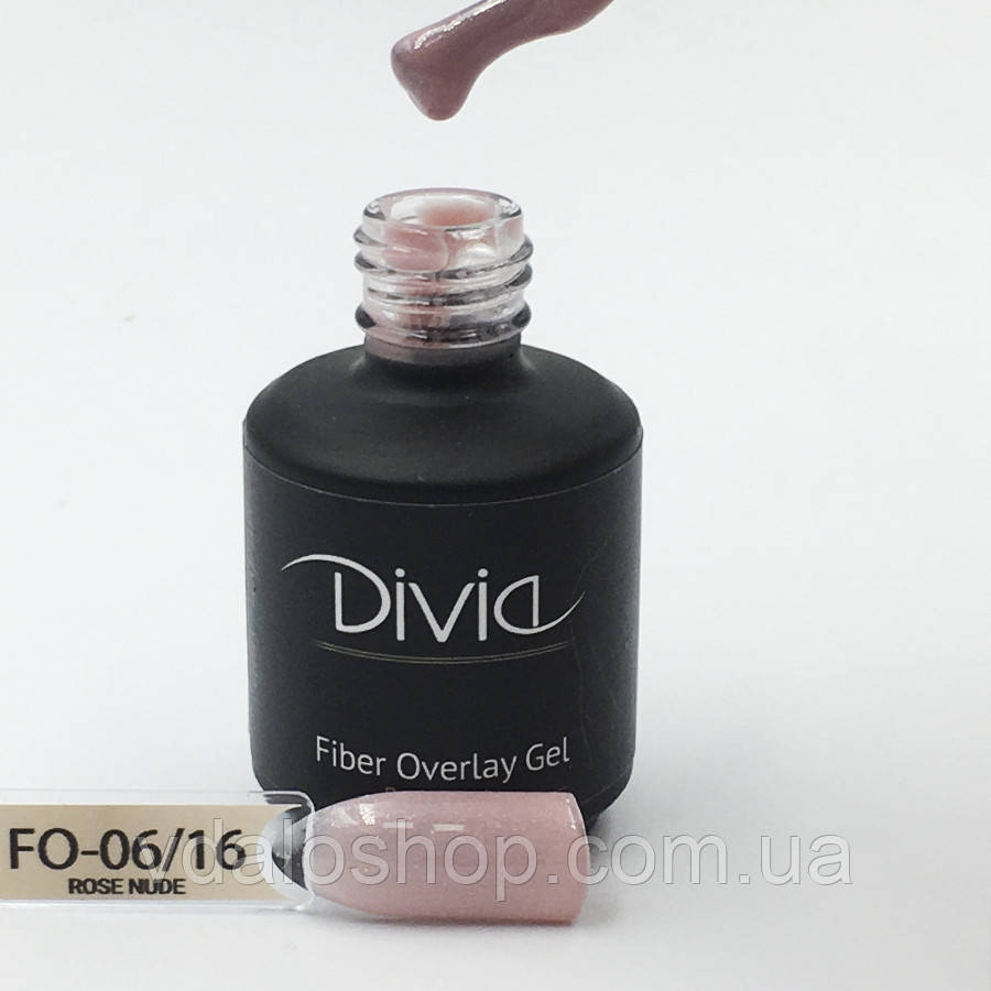 Divia - Базове покриття з волокнами Fiber Overlay Gel (FO16 - Rose Nude, шимер) (15 мл)