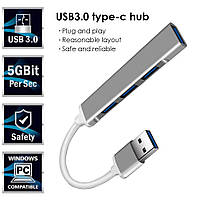 Кардридер OTG хаб USB - USB 3.0x1 + USB 2.0x3 (4 в 1) Gray