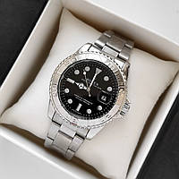 Чоловічий наручний годинник Rolex Yacht-Master (ролекс) сріблястий з чорним циферблатом, дата - код 2284b