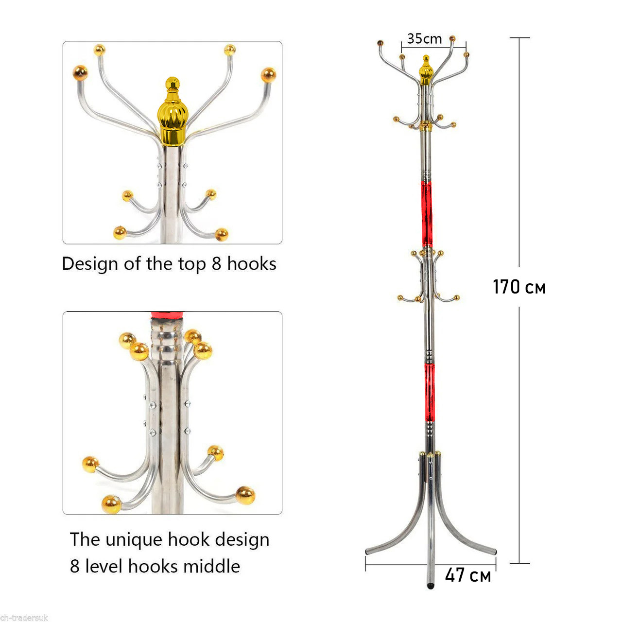 Вешалка напольная металлическая для верхней одежды "Coat Rack" Красная, в коридор (вішалка-вішак) (ST) - фото 2 - id-p1973485508