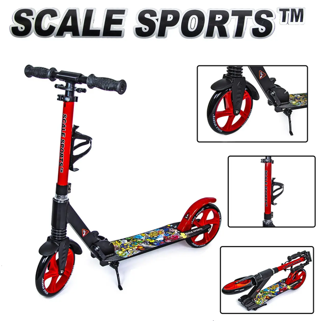 Двоколісний самокат Scale Sports SS-15 складний, із задніми ножними гальмами. Чорно-червоний Двоколісний самокат Scale Sports SS-15 складний, із задніми ножними гальмами. Чорно-червоний
