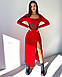 Стильна приталена жіноча сукня міді з корсетними елементами мустанг рубчик з розрізом на нозі, фото 9