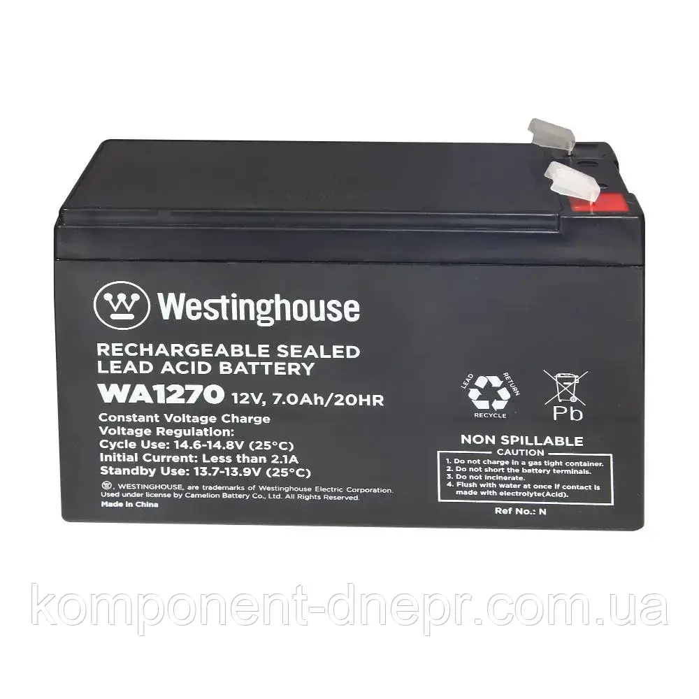 Свинцево-кислотна акумуляторна батарея Westinghouse 12 V/ 7,2 Ah CEРОГО КІЛЬОРУ