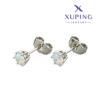 Сережки гвоздики з цирконієм Xuping родій, камінь 5х5 мм