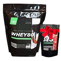 2 кг Сывороточный протеин 80% белка для роста мышц + омега 3 в подарок