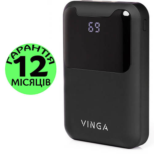 Купить Повербанк 10000 mAh Vinga, компактный/маленький, черный ...