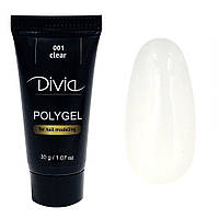 Divia Гель акриловый для наращивания ногтей Polygel Di908 №001 (Прозрачный), 30 мл