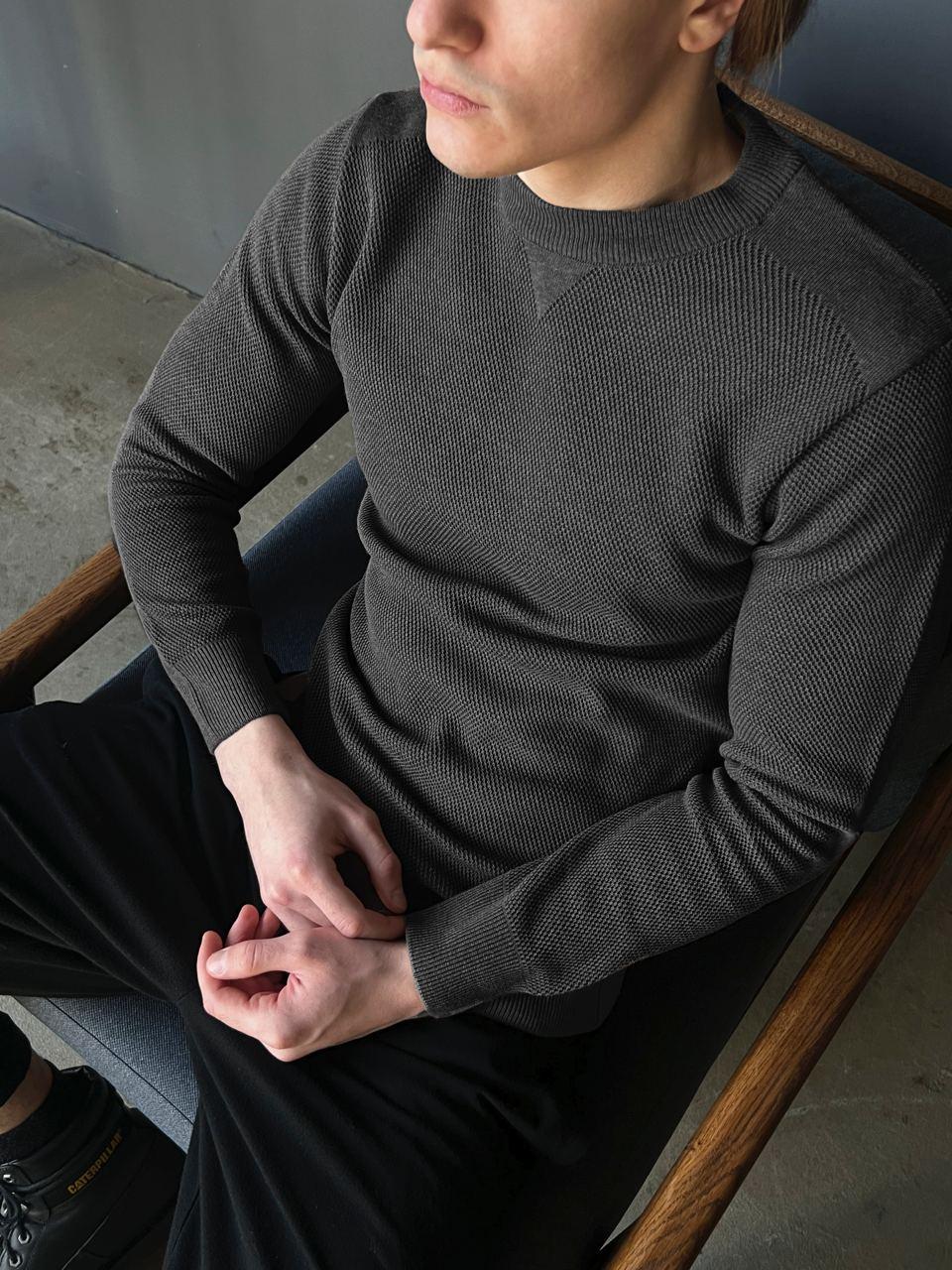 Стильний однотонний повсякденний чоловічий светр, Зручна тепла прогулянкова кофта на манжеті