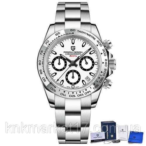 Кварцовий водонепроникний (100м) хронограф Pagani Design PD-1727 Silver-White, фото 1
