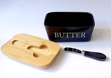 Масляничка чорна керамічна з ножем Butter