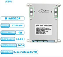 JK-B1A8S20P  BMS 200A  4S-8S (12-24В)  з активним балансуванням 1A, струм 200А JK (JiKong)