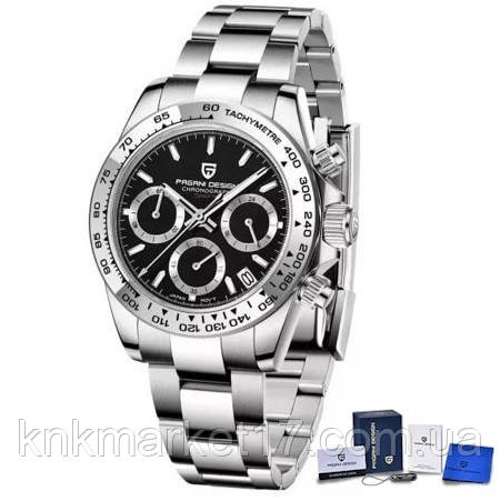 Кварцовий водонепроникний (100м) хронограф Pagani Design PD-1727 Silver-Black, фото 1
