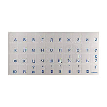 Наклейки на клавіатуру ПК та ноутбук сині літери Укр/Рос на прозорому фоні 1 шт
